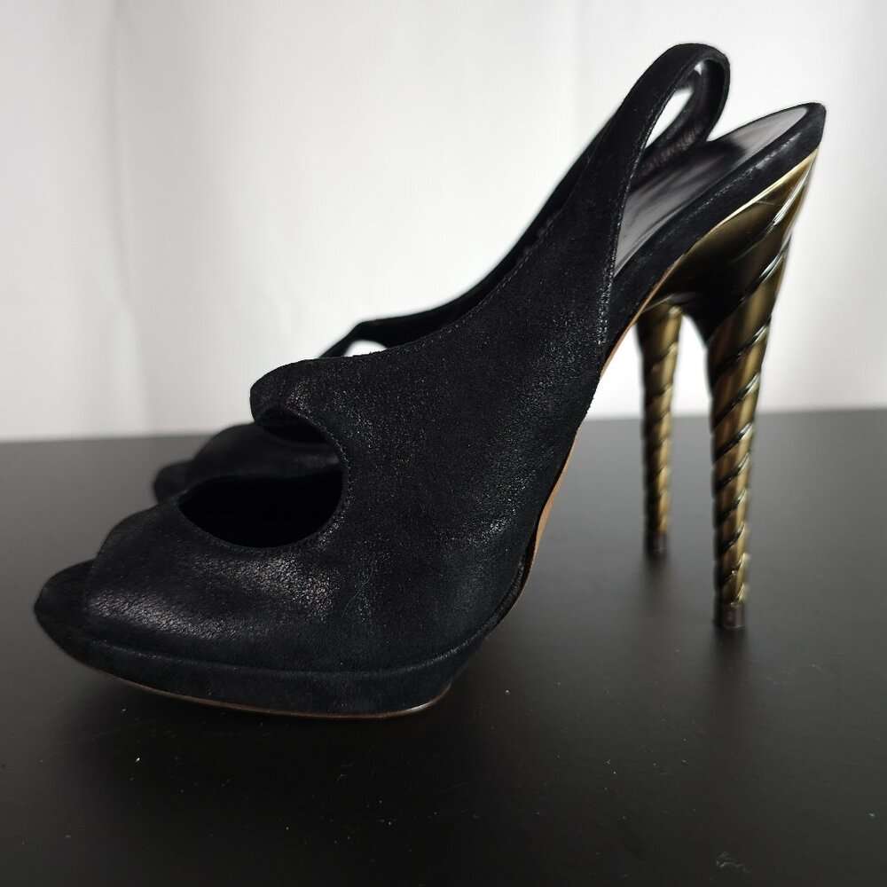 Nina Ricci - Slingback Suede Gold Spiral Platform Heel - Made in Italy